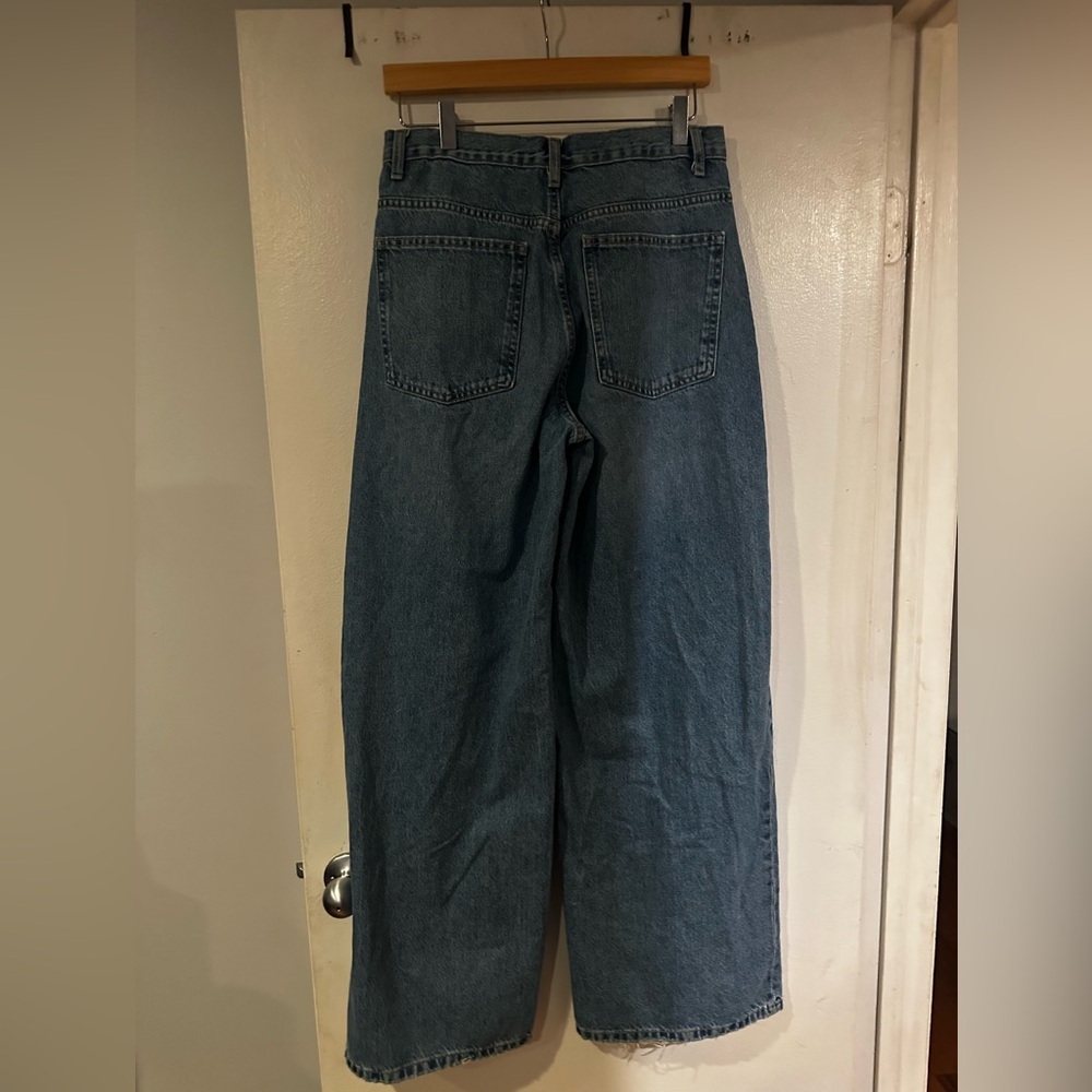 Zara High Waisted Leg Crossover Jeans - Picture 2 of 7